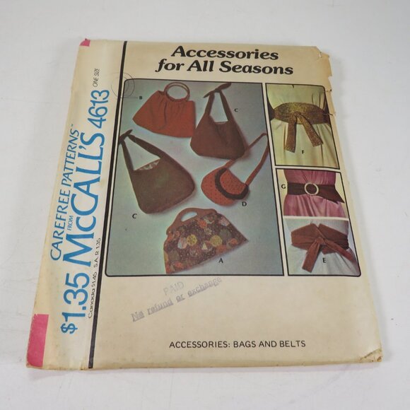 McCalls 6413 Sewing Pattern Purses/ Bags and Belts UNCUT - Picture 2 of 6